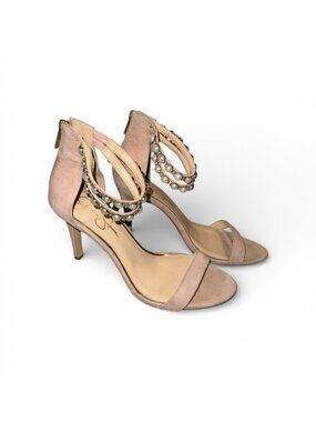 Jessica Simpson Jalinda 2 Blush Embellished Ankle Strap Heels Faux Suede size 10